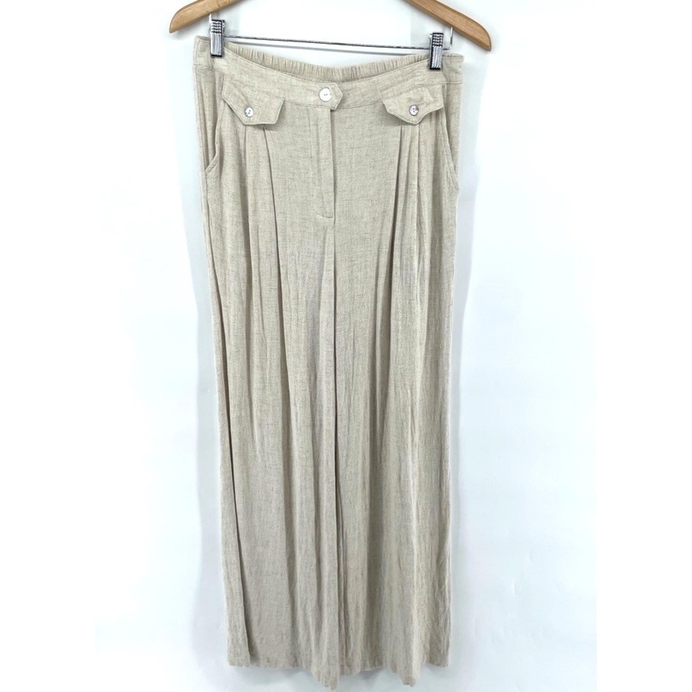 Allie Rose Womens Wide Leg Linen Blend Pants Size L Tan Extra High‎ Rise Neutral